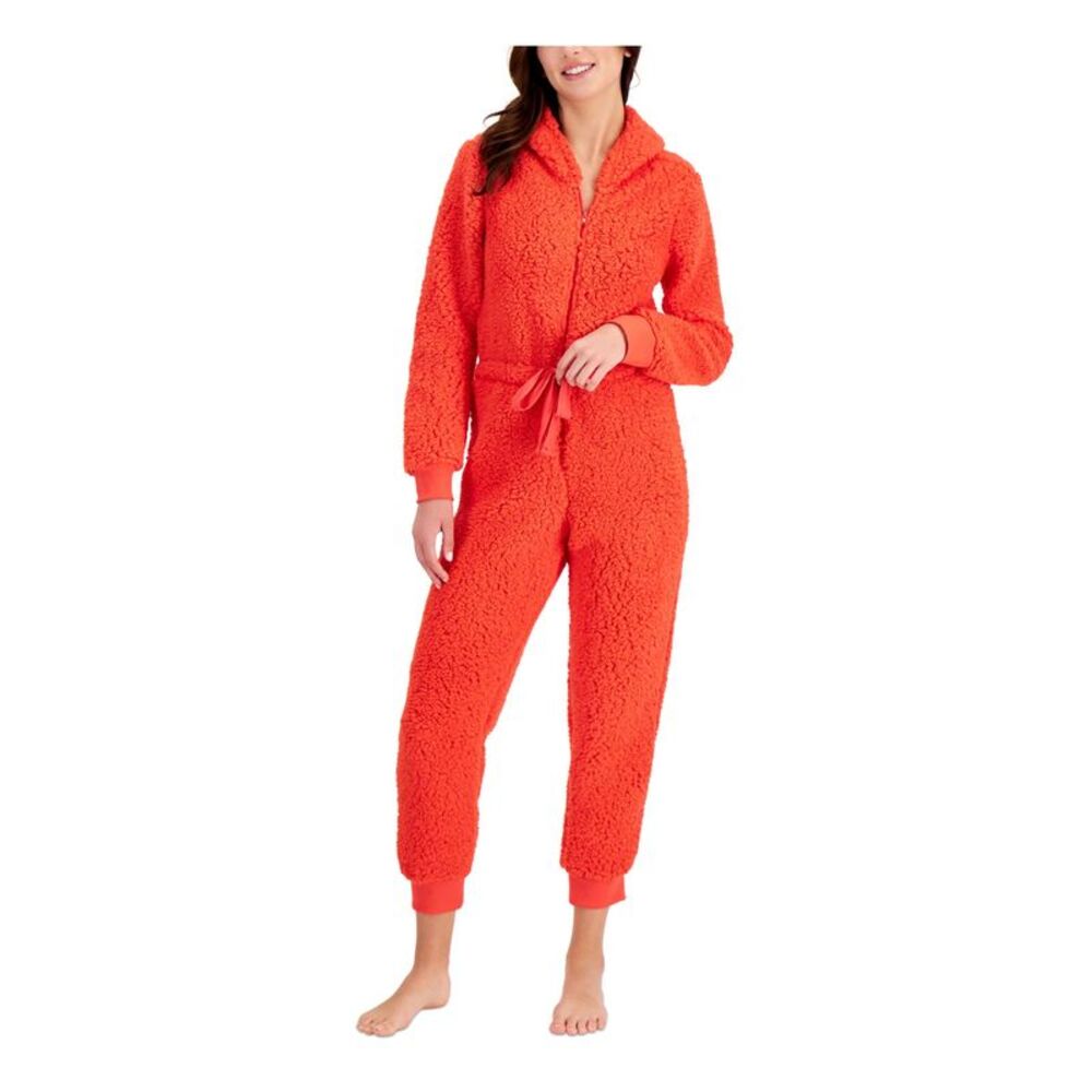 JENNI Intimates Red Ribbed Cuffs Ankle Length One-Piece Pajamas XL